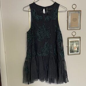Anthropologie Black and Green Mesh Dress